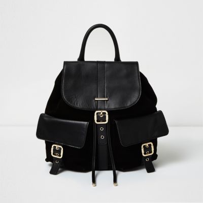 Black leather pocket backpack